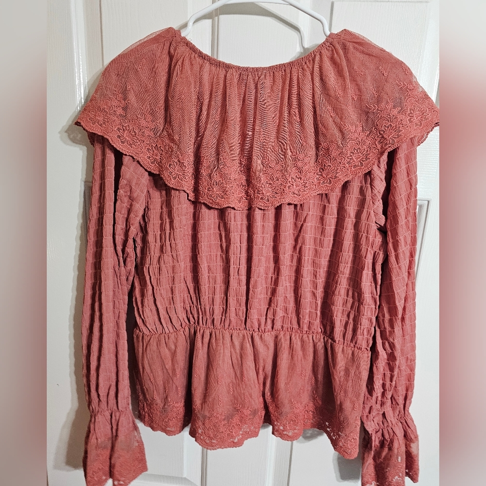 Hayden Los Angeles Women Large Dusty Rose Peasant Prairie Blouse Boho Festival - Picture 3 of 7